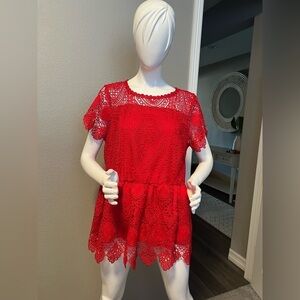 LANE BRYANT Red Crocheted Lace Scalloped
Peplum Blouse-SZ. 16